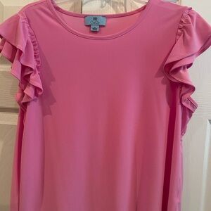 CeCe Pink Ruffled Sleeveless Blouse